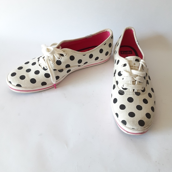 Kate Spade black and white pink polka dot Keds sneakers - Picture 1 of 8